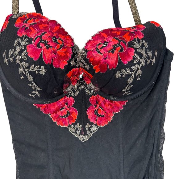 Victoria’s Secret 34D Floral Lace Bustier Corset Black Intimates Bra Party - Picture 3 of 8